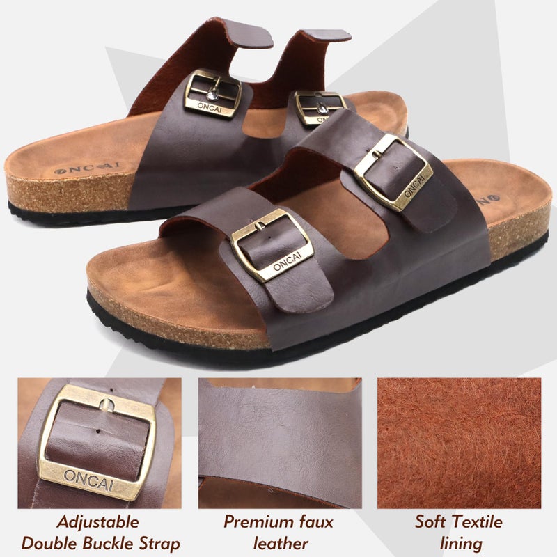 ONCAI Men's-Slide-Sandals-Beach-Slippers-Slippers Shoes Indoor and Outdoor Anti-skidding Flat Cork Slide Sandals and Beach Slippers with Two Adjustable Straps Size 11 - Image 2